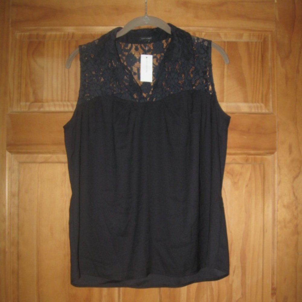 Ann Taylor Sleeveless Collared Black Blouse